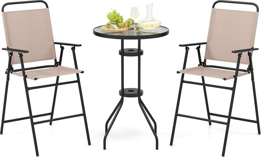 KOMFOTTEU Bistro-Set für den Garten mit (Regenschirm), Tisch mit Schirmloch und 2 Klappstühlen, Gartentisch und Stühlen, (ohne Sonnenschirm)