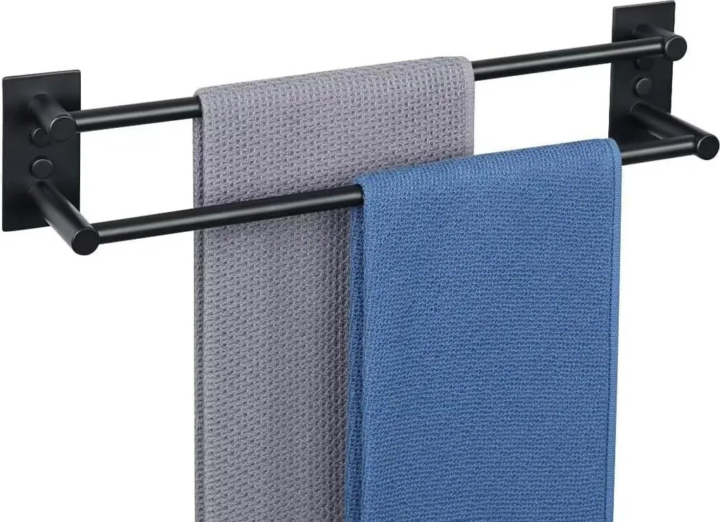 Barre de Serviette Double pour Salle de Bain et Cuisine - Inox Noir 40cm