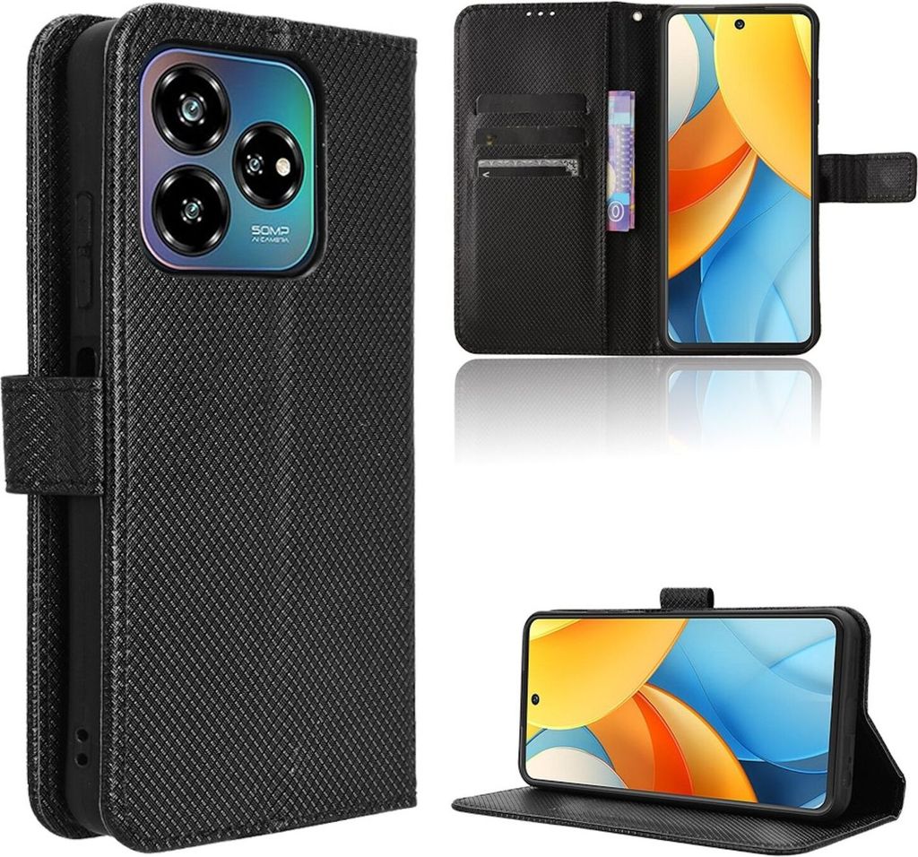 Für ZTE Blade V60 Vita / Axon 60 Lite Diamantstruktur Kunst Leder Handyhülle Schwarz