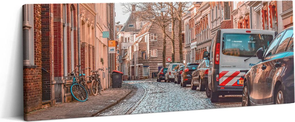 Straße in der Stadt – Leinwandbild Wandbild – 125x50 cm – Leinwandbilder – Wandbilder – Schlafzimmer – Flur