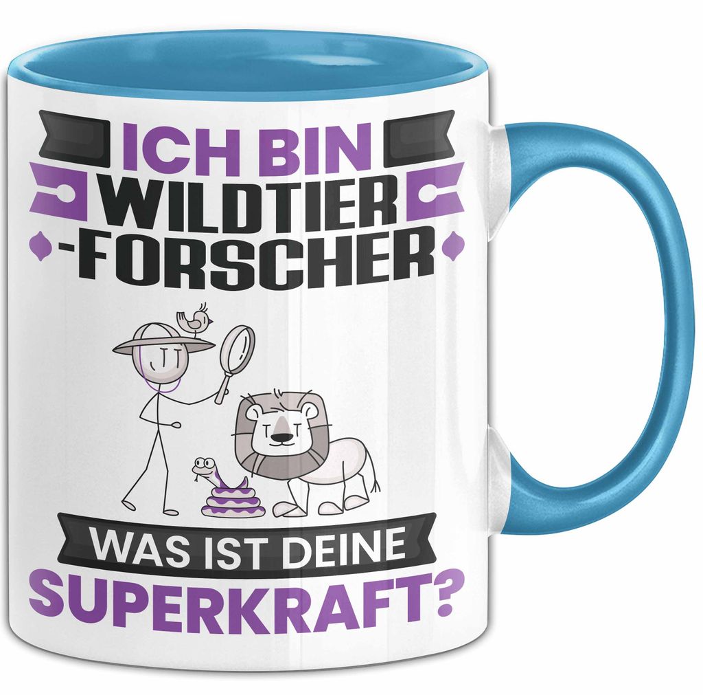 Wildtierforscher Tasse Geschenk für Wildtierforscher Geburtstag Lustiger Spruch Kaffee-Becher Was Ist Deine Superkraft (Blau)