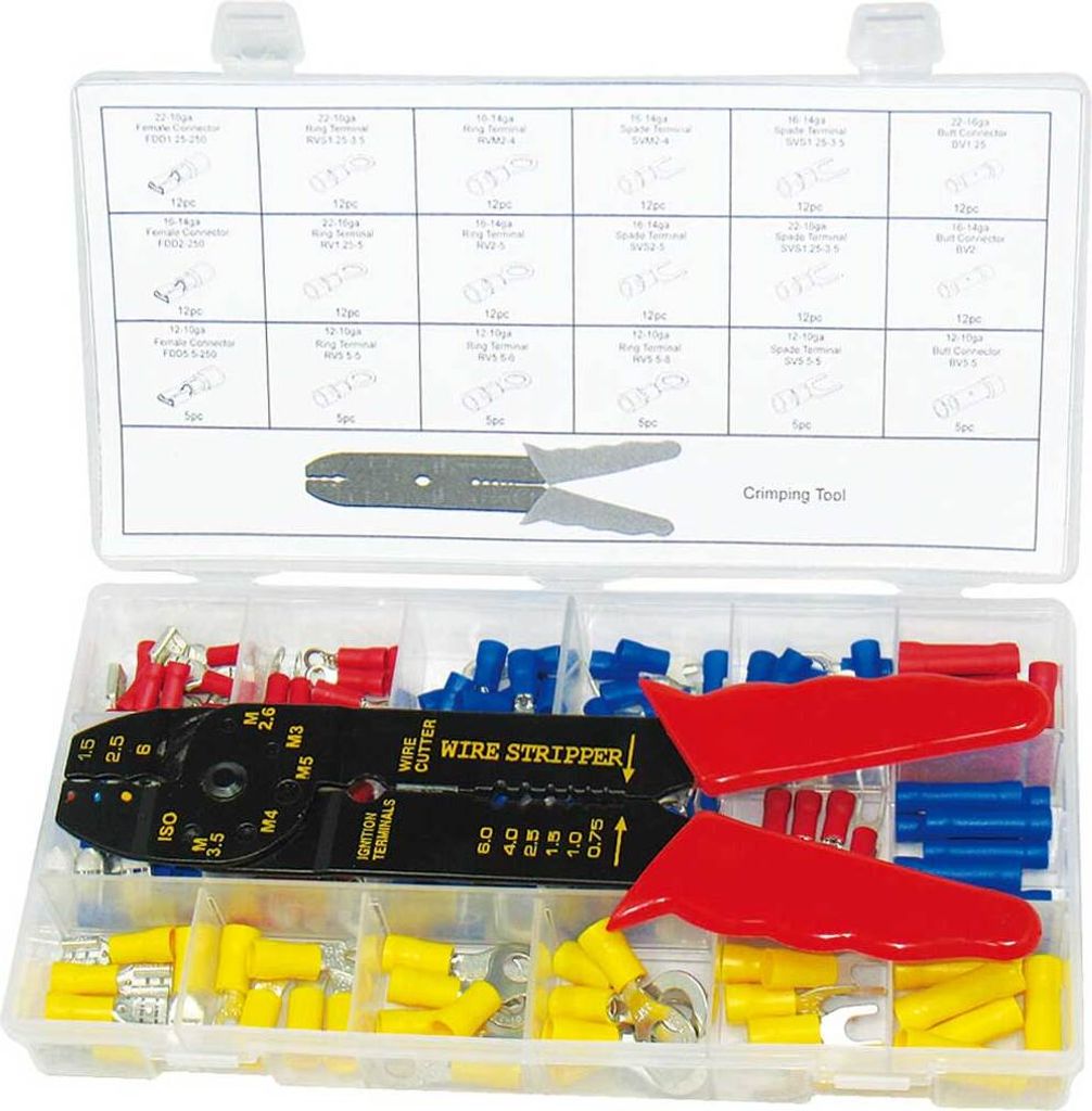 Lötfreie Kabelschuh Presskabelschuh Flachstecker mit Zange Crimpzange 175-tlg.