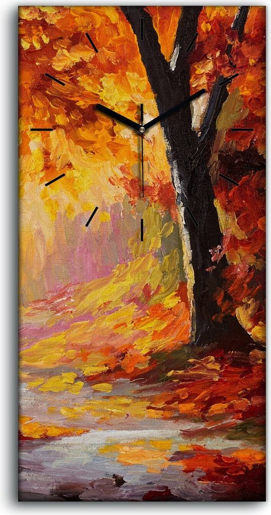 Küchenuhr Bürouhr Leinwand Uhr Geräuschlos Kunstdruck 30x60 Malerei Herbst Wald - schwarze Hände