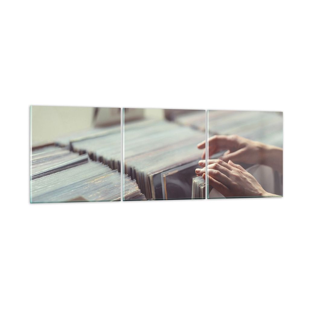 Bilder auf glas - 3 Teile - Platten Vinyl Hände - 90x30cm - Glasbilder - Wandbilder - Bilder - zum Aufhängen bereit - Wanddekoration aus Glas - G...