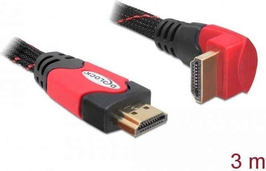 DELOCK HDMI Kabel Ethernet A -> A St/St 3.00m 90° unten 4K