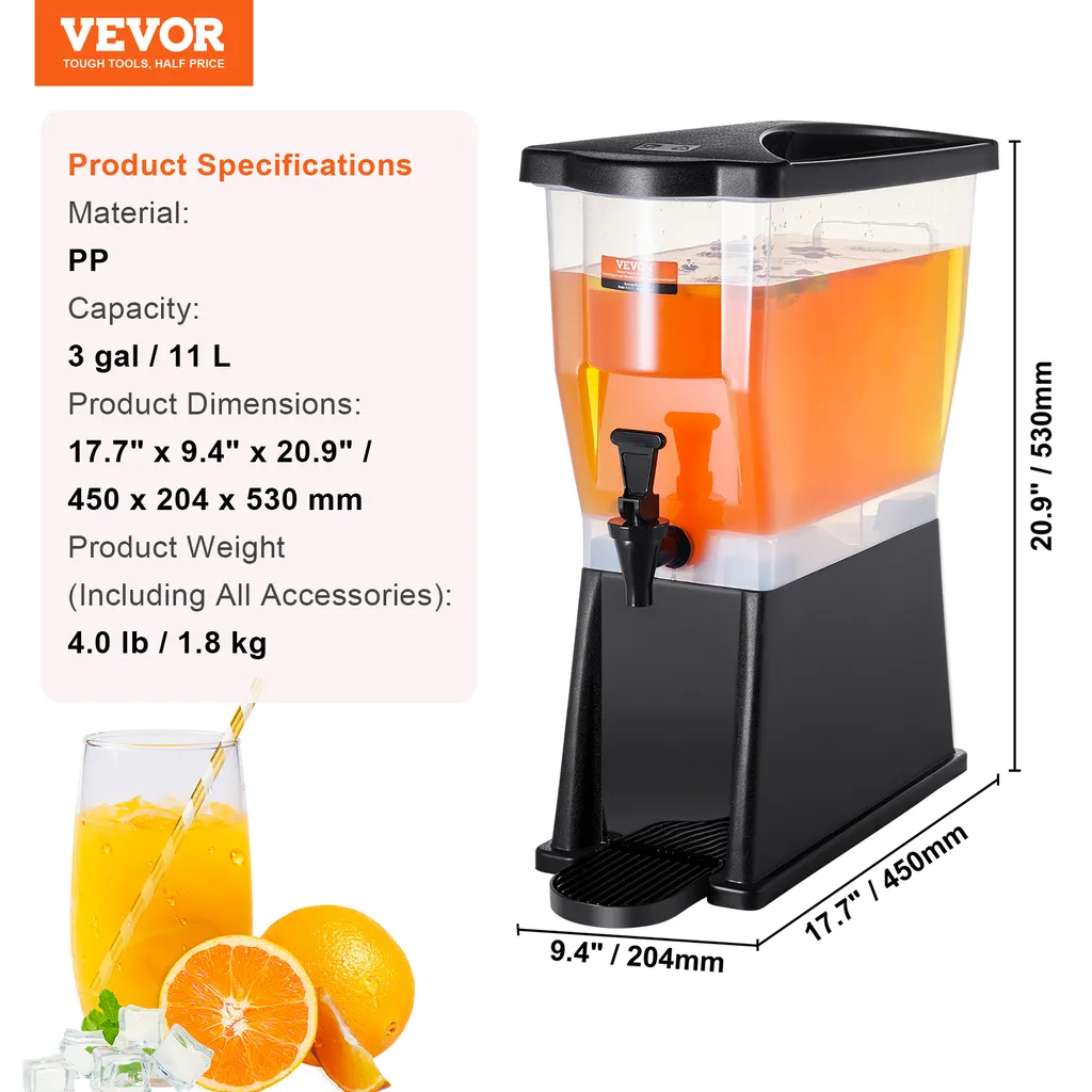 Distributore di bevande VEVOR, distributore d'acqua da 11 litri Distributore di bevande per feste, distributore di succo di frutta in plastica con coperchio a rubinetto, distributore di tè freddo e limonata, per ristoranti, hotel, feste, ecc. - 7