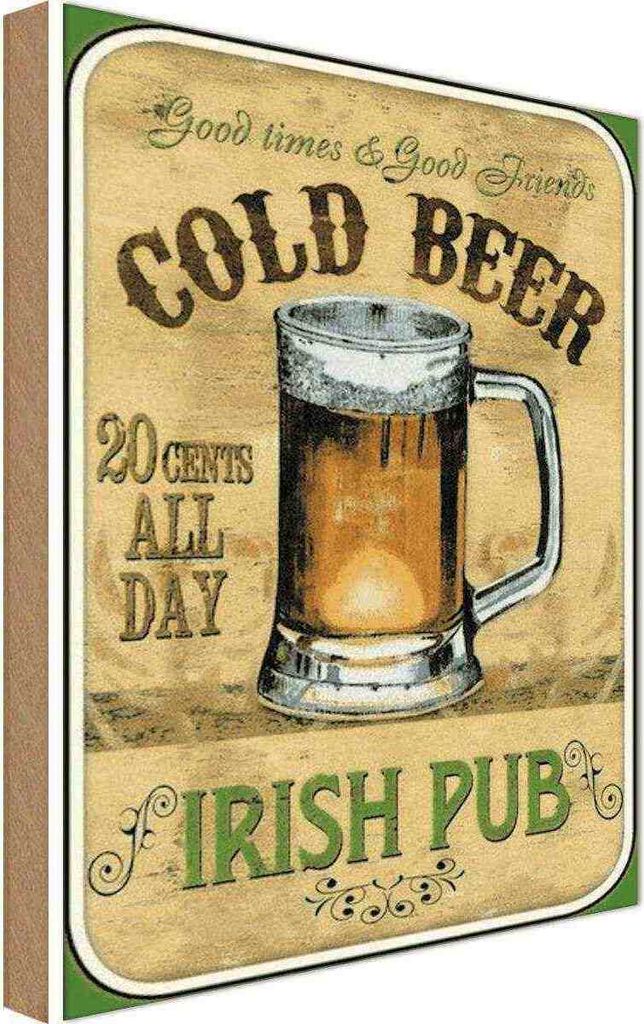 vianmo Holzschild 18x12 cm Bier Irish Pub gold beer good times