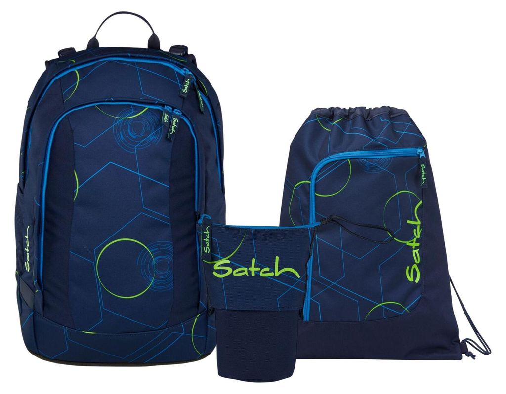 Satch, Schulrucksack-Set AIR Blue Tech 3-teilig, ab 5. Klasse