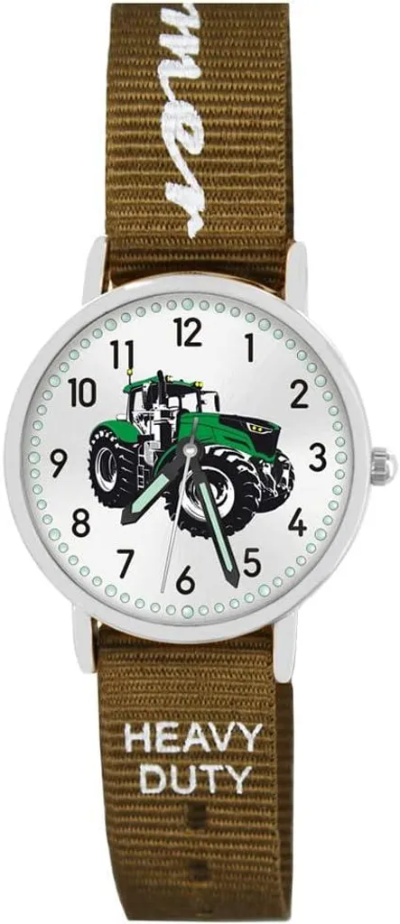Orologio Bambini Regalo Trattore Verde - Analogico al Quarzo in Tessuto