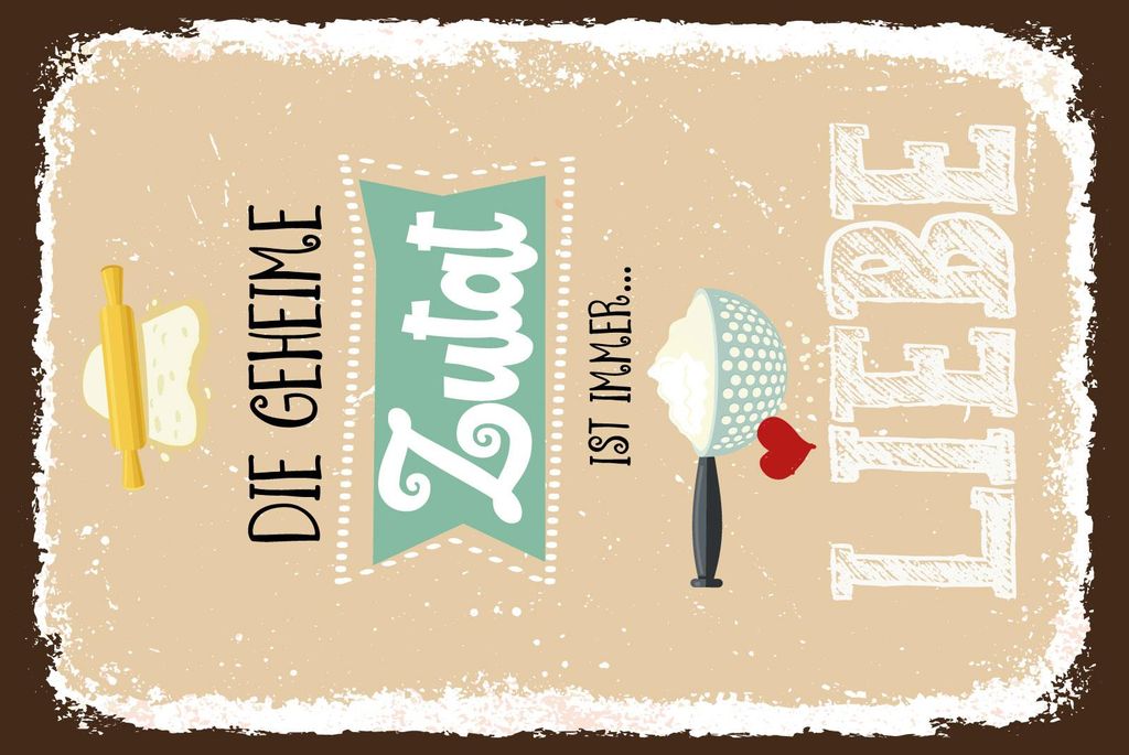 vianmo Blechschild 30x20 cm Die geheime Zutat ist immer Liebe