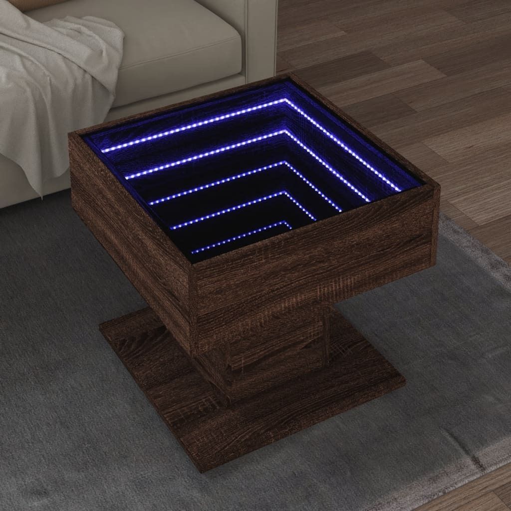 Möbel LED-Couchtisch Braun Eichen-Optik 50x50x45 cm Holzwerkstoff - Couchtische 847531