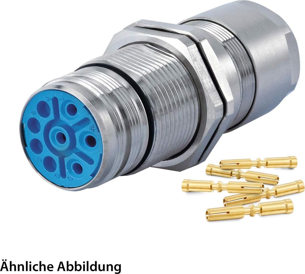 HUMMEL SET inkl. Kontakte M23 Leistung Wanddurchführung Kupplung, Crimpein. gerade Polzahl 3+4+PE, Buchse mit