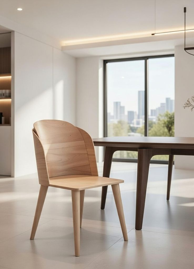 Stuhl aus Naturholz mit ergonomischer Rückenlehne und stabiler Basis