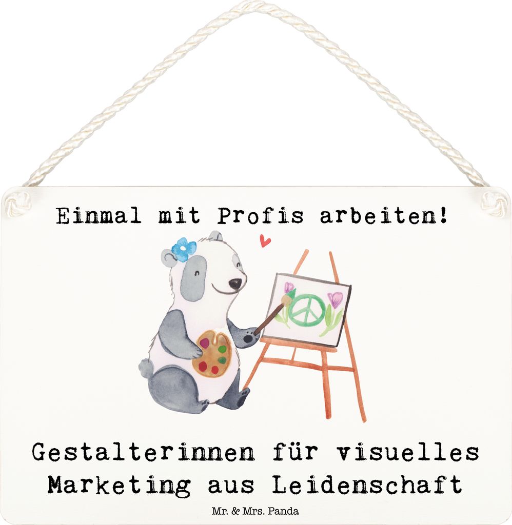 Mr. & Mrs. Panda Schild Gestalterinnen für visuelles Marketing Leidenschaft DIN A6 - Weiß - Geschenk, wandhänger, Türschild, holzbild, Holzschi...