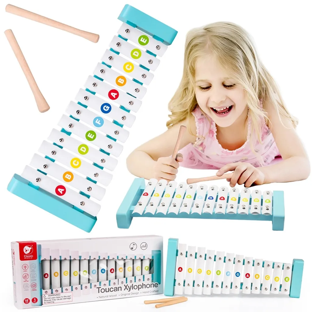 Instrument de Percussion Xylophone 12 Notes en Bois pour Petit Musicien