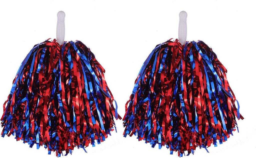 2 Stück Cheerleader-Pom-Poms aus Metallicfolie, Cheerleader-Pom-Poms, Handblumen mit Griff für Sportwettbewerbe, Feiern, Rot und Blau