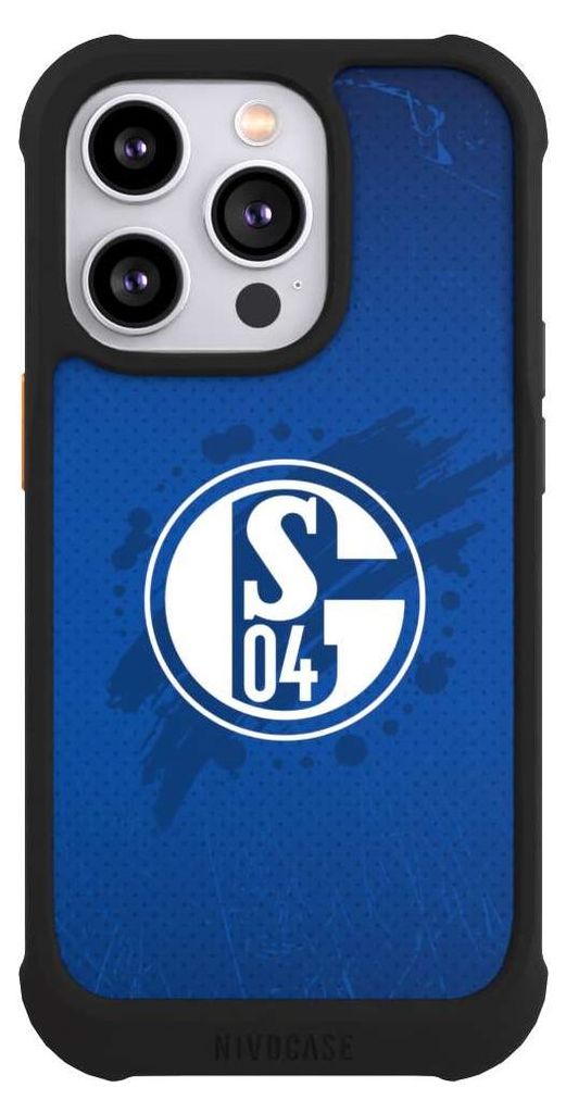 NIVOCASE Hülle für Apple iPhone 14 Pro Stoßfeste Handyhülle NIVOmax Case Schwarz Bundesliga FC Schalke 04 Offizielles Lizenzprodukt
