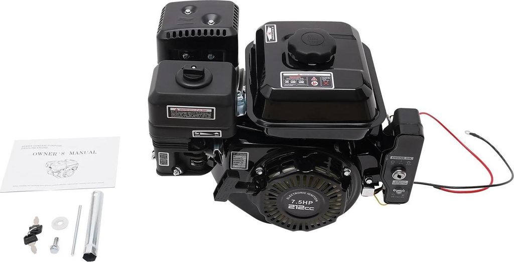 Benzinmotor - 4‐Takt Einzylinder 210 cm³ - 7,5 PS - 3600 U/min - Elektro- & Handstart - Für Gokart - Schwarz