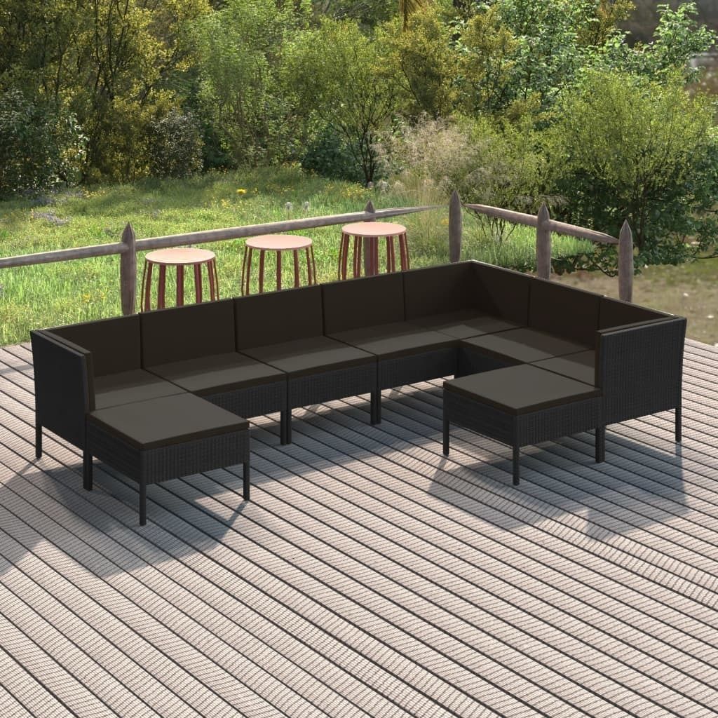 The Living Store 9-tlg. Garten-Lounge-Set mit Auflagen Poly Rattan Schwarz