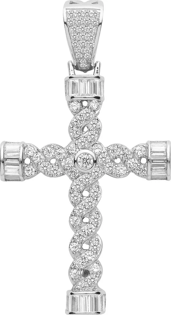 Pendentif Croix de Baptême ou Communion en Argent 925 et Zirconium