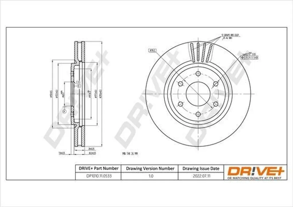 Disque de frein Dr!ve+ DP1010.11.0533 pour Volvo V70 S70 XC70 OE 272429