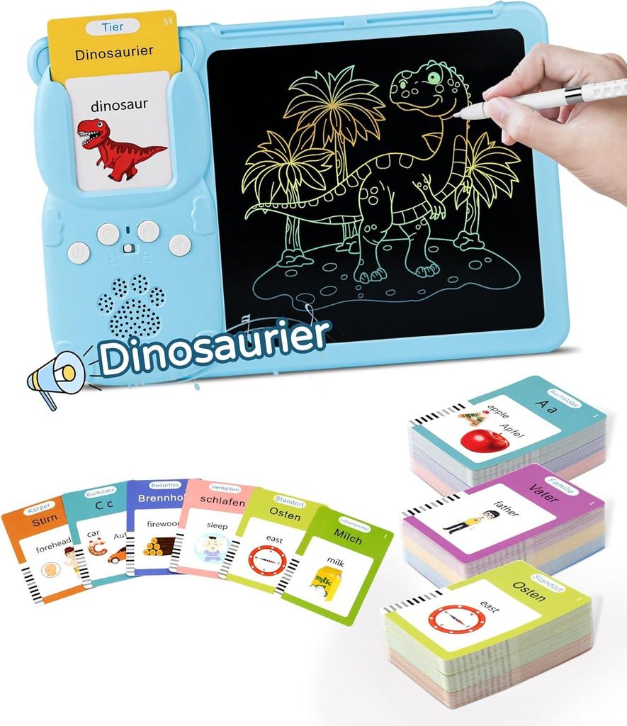 Deutsch Lernspielzeug, Deutsch und Englisch Lernen fuer Kinder 1-6 Jahre, 510 Woerter Sprechende Flash-Karten mit LCD Schreibtablett, Montessori In...