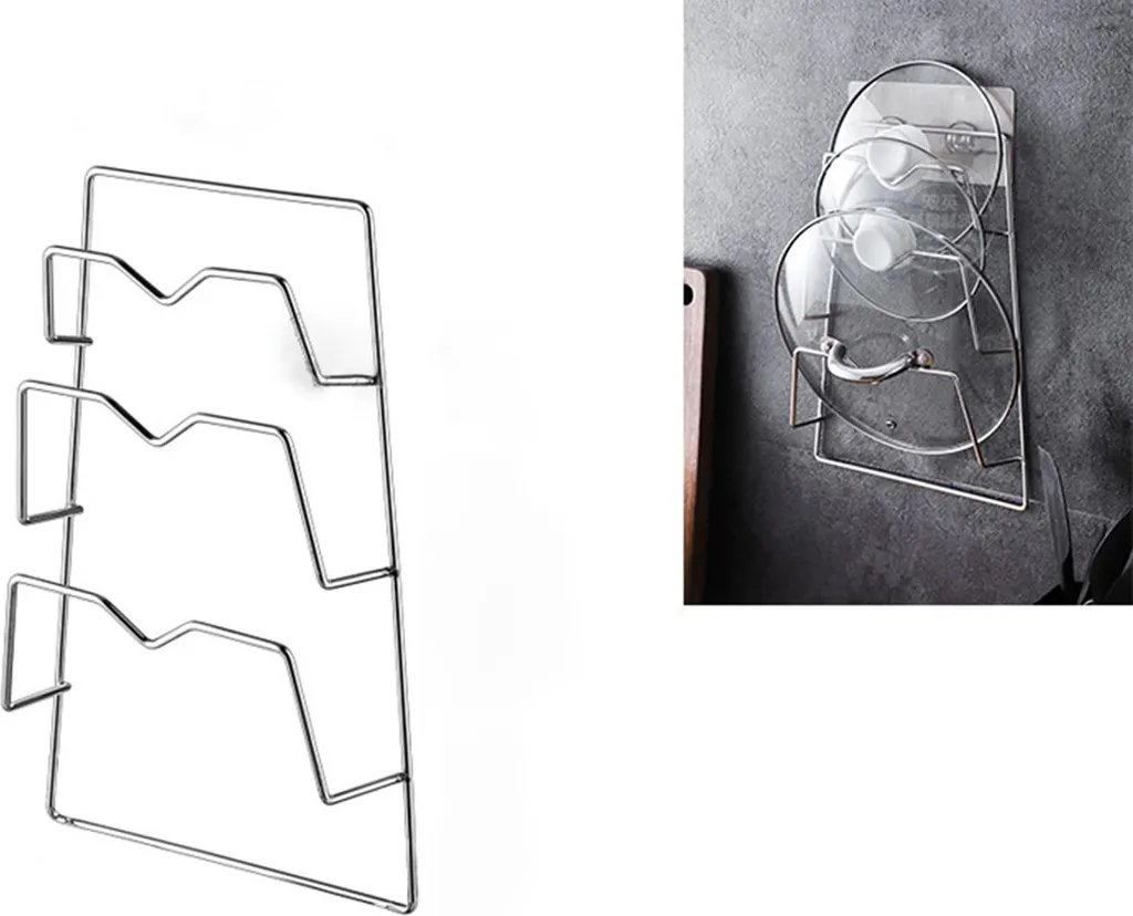 Fini le désordre : Support mural couvercles casseroles Inox 3 compartiments