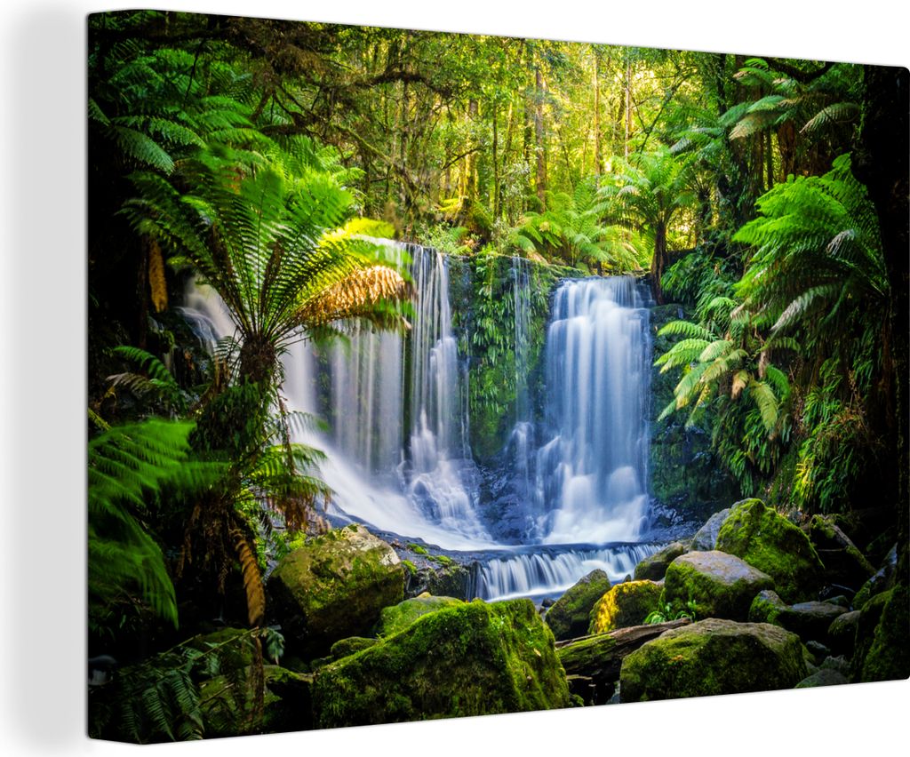 OneMillionCanvasses - Leinwandbilder - 150x100 cm, Dschungel - Wasserfall - Australien - Pflanzen - Natur, Wandbilder Kunstdruck Wanddekoration -...