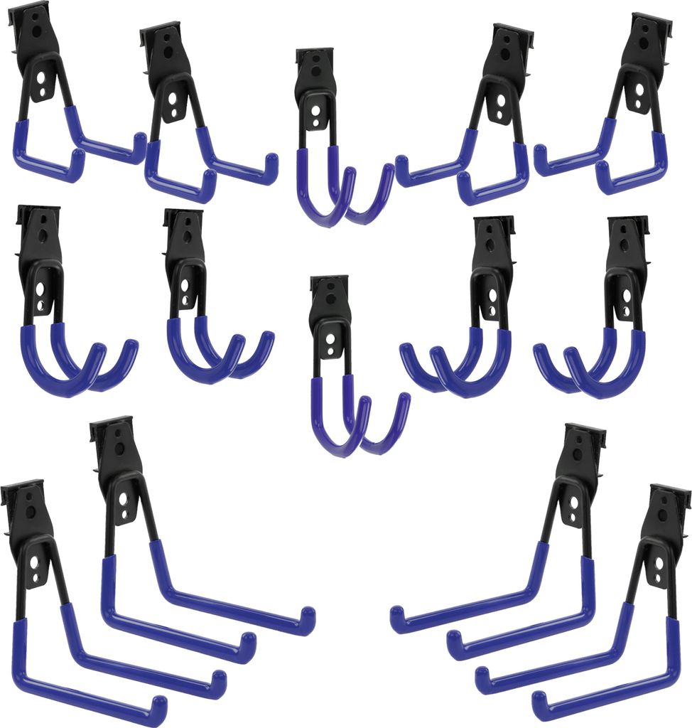 Set 14 Stck. Werkzeugwand Haken von BOTLE, Werkzeughaken für Elektrowerkzeuge, "Gerade und U-förmig" S, M, L Grosse, Stahl mit PVC, Garage, Werks...