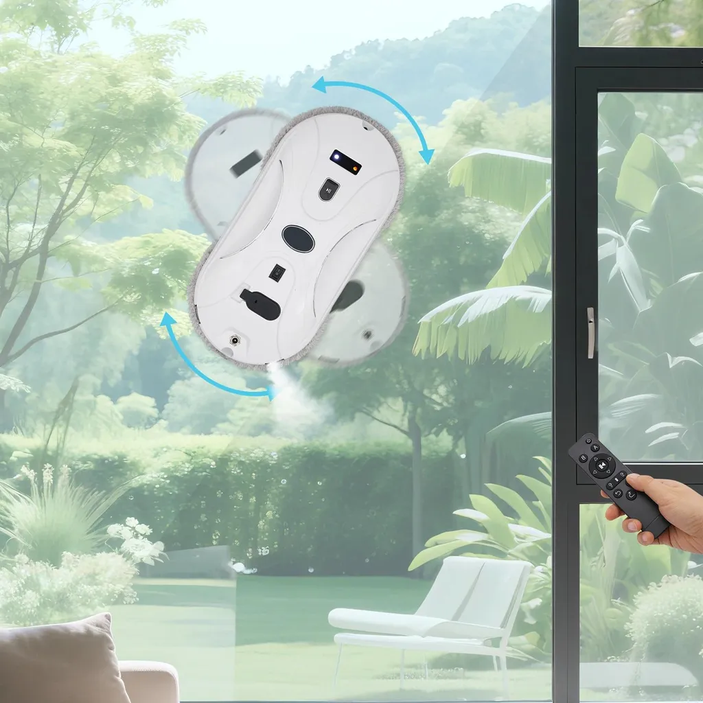 Robot lave-vitres blanc avec télécommande et mode automatique 2 min/m²