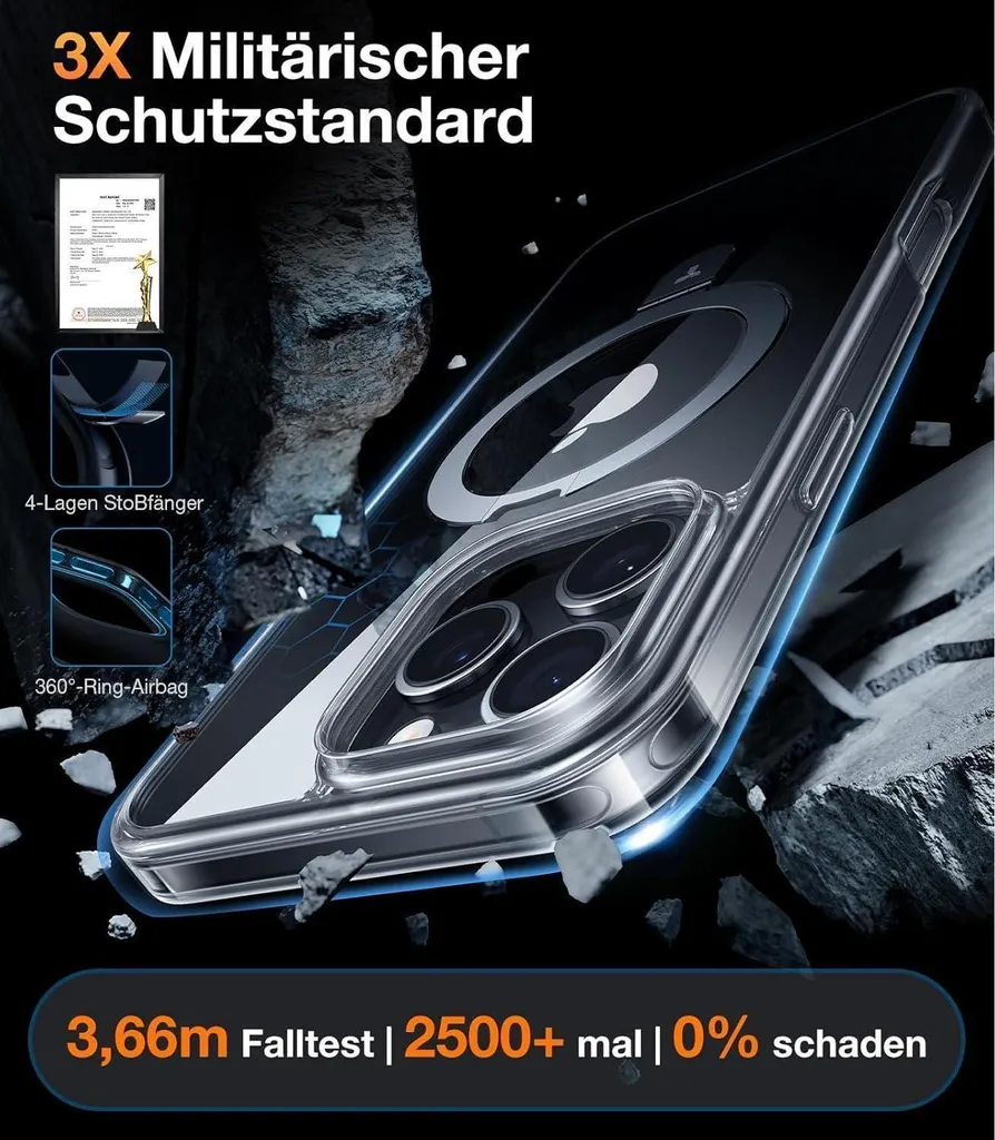Coque Transparente iPhone 16 Pro Max MagSafe avec Support Ostand Multi-angle - 6