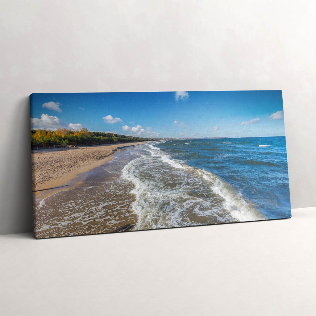 Strandufer und Meereswellen – Leinwandbild Wandbild – 100x50 cm – Leinwandbilder – Wandbilder – Schlafzimmer – Flur