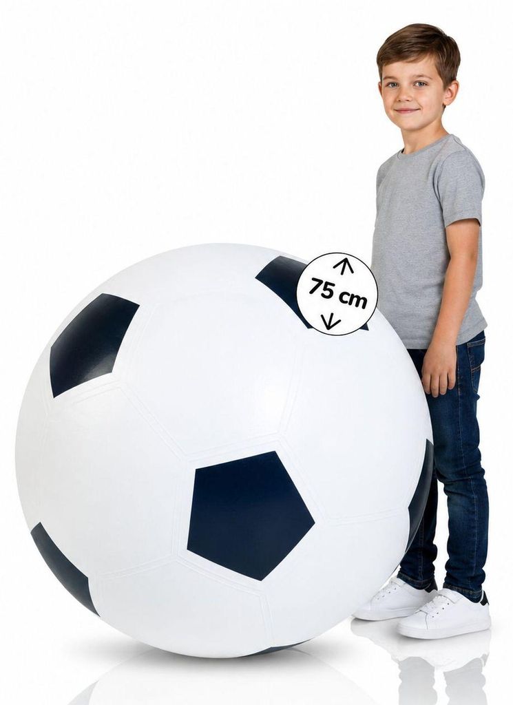 XXL-Fußball aufblasbar 75cm - Gigantischer Spielspaß für drinnen & draußen mit Pumpe - Robuster Mega-Ball im Fußballdesign für Action-Spiele