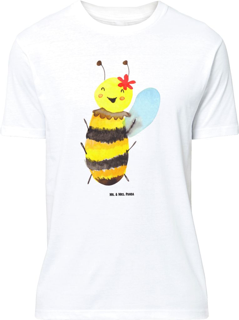 Mr. & Mrs. Panda Größe L T-Shirt Biene Happy - Weiß - Geschenk, mit Spruch, Shirt, Tshirt