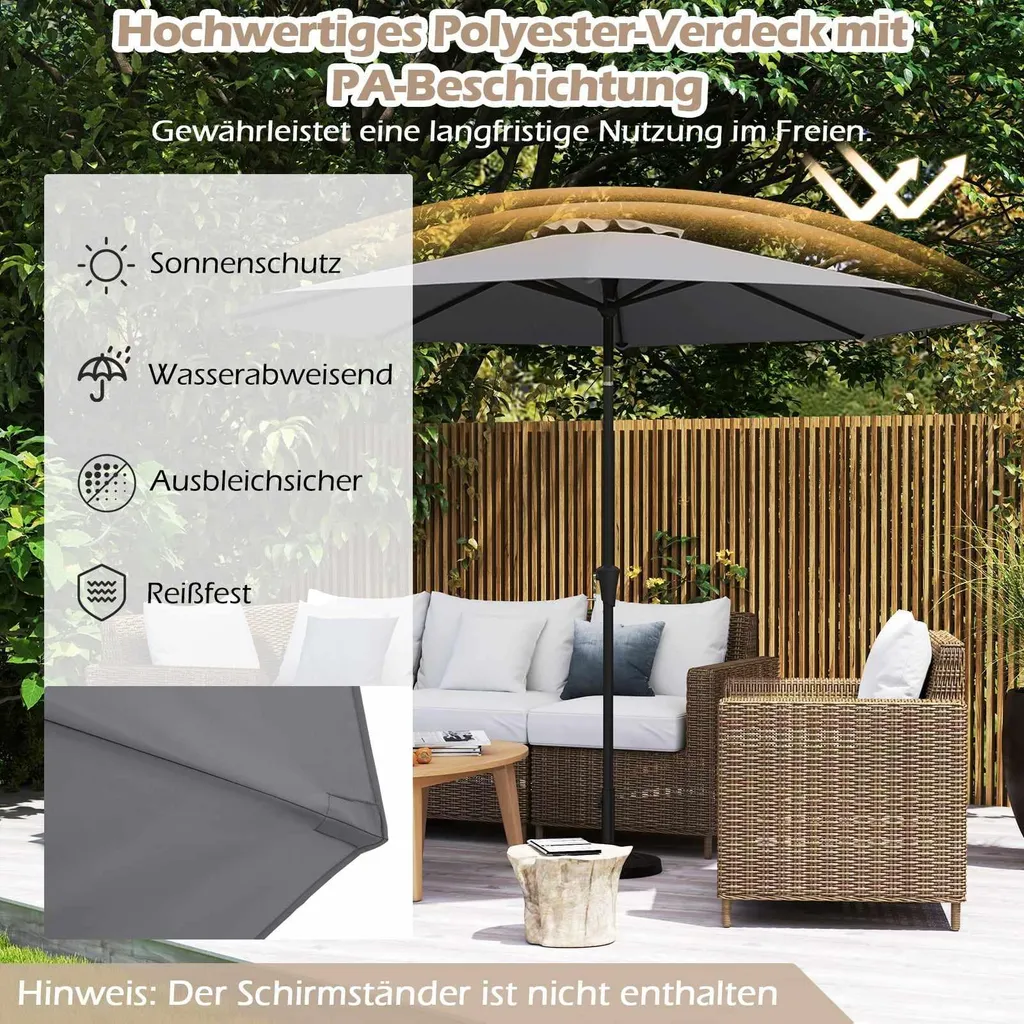 Parasol inclinable 300cm gris résistant à l'eau pour table de jardin - 2