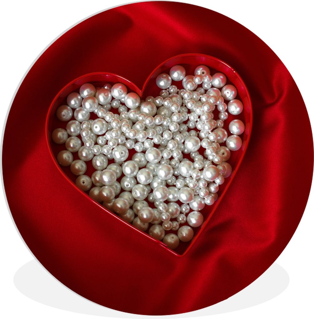 MuchoWow Rundes Wandbild - Runde Bilder Perlen in Herzform auf Seidenhintergrund Ø 60 cm Kreis Wanddekoration Kunststoff - Wandkreis - Wandschmu...