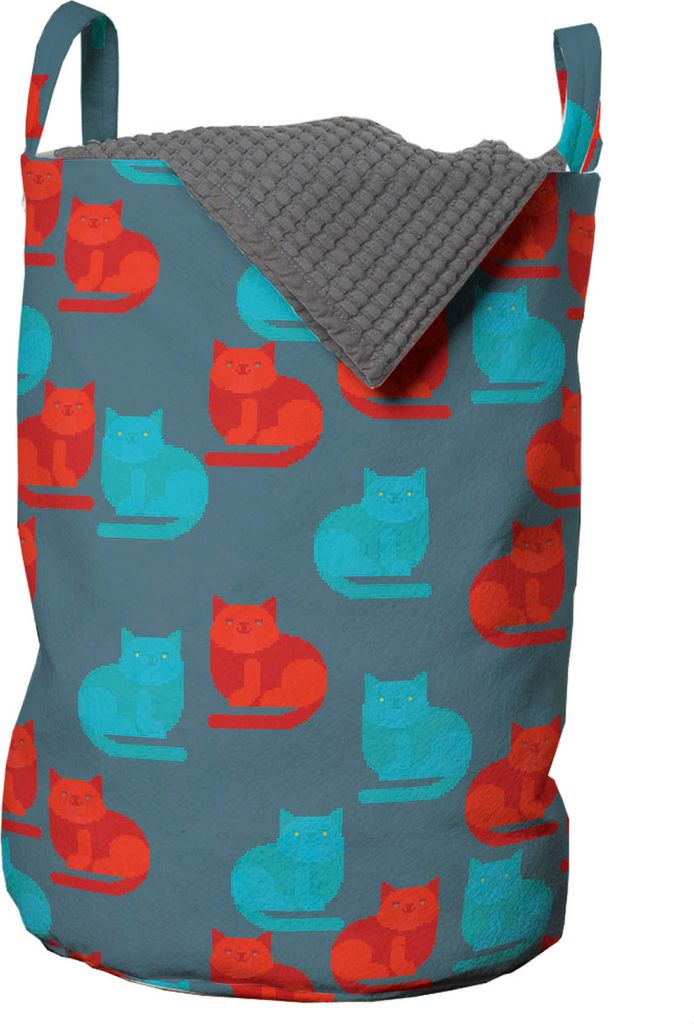 ABAKUHAUS Kätzchen Wäschesack, Digitale Kitty Silhouetten, Wäschekorb mit Griffen Kordelzugverschluss für Waschsalons, 33 cm breit x 49 cm hoch...