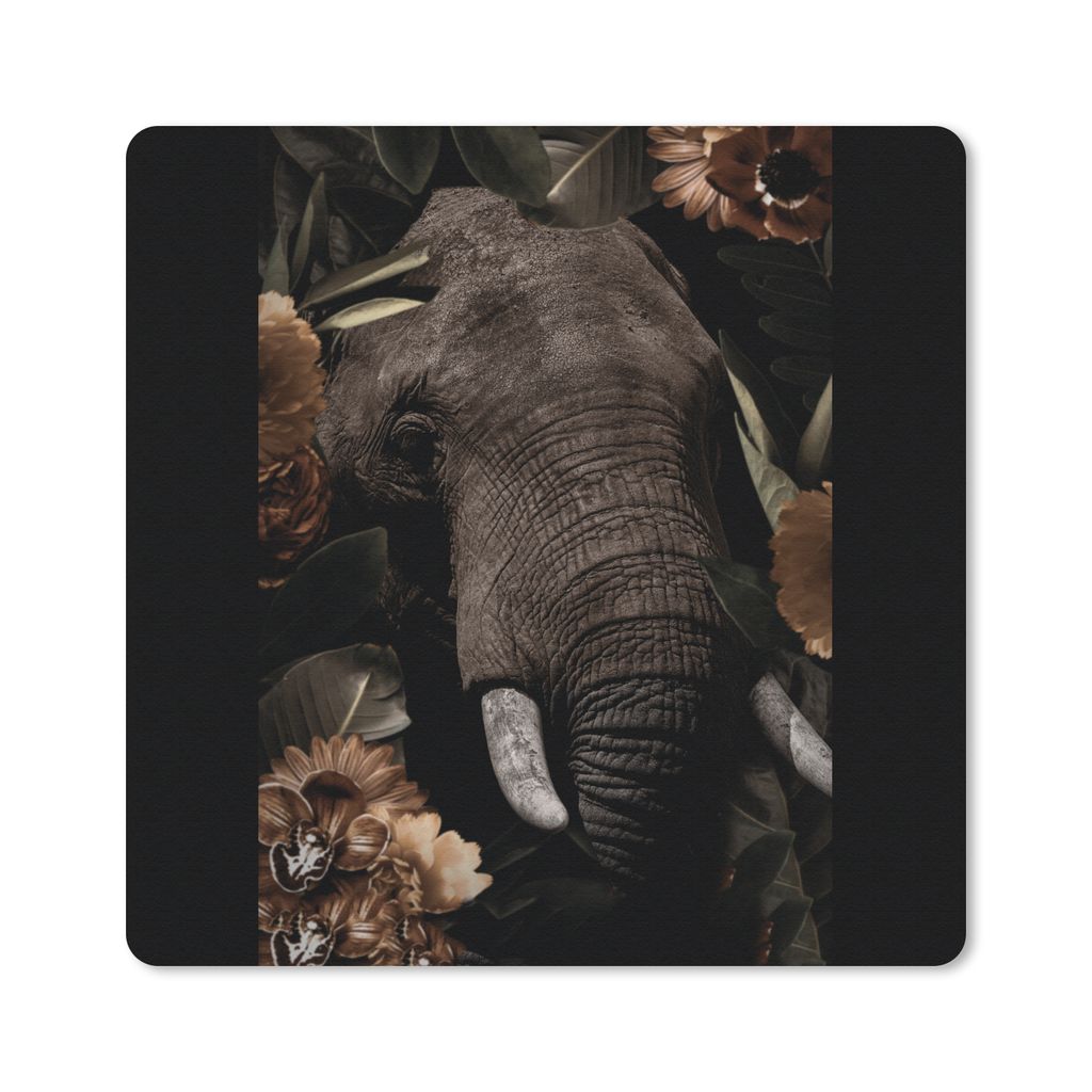 MuchoWow Mauspad Mousepad Elefant - Tiere - Blumen - Blätter 30x30 cm - Mousepads - Maus Mat - Pad - Mausunterlage - Gaming