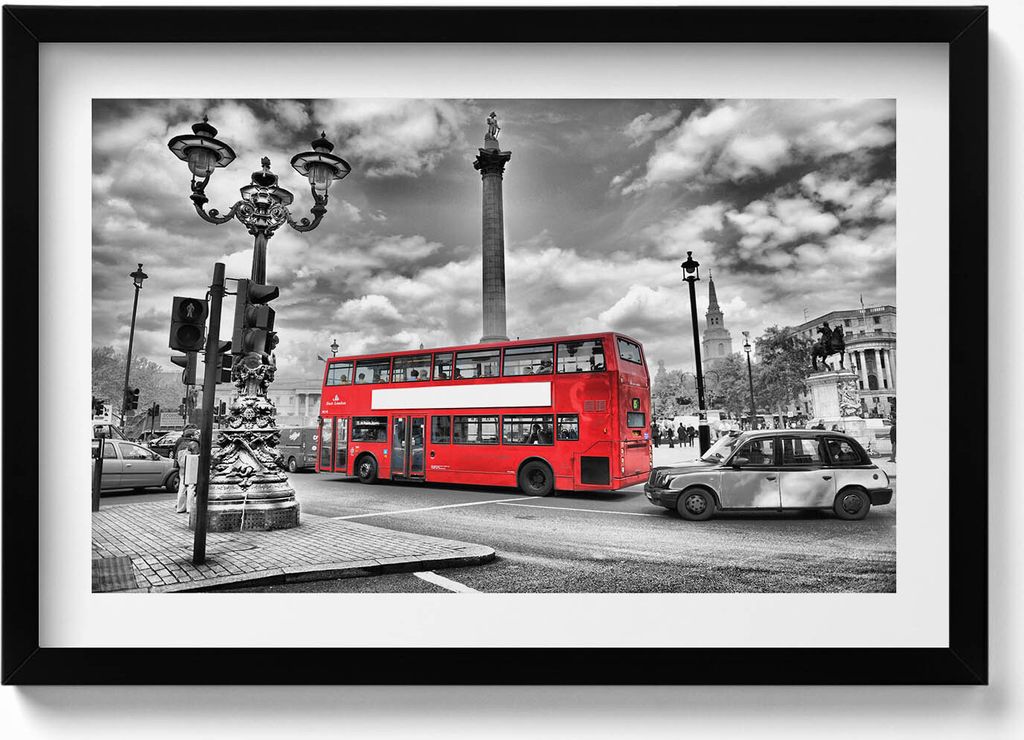 Londoner Alltagsleben– Wandbild mit Rahmen – Gerahmtes Bild – Wanddekoration – 60x40 cm – Schwarz Rahmen