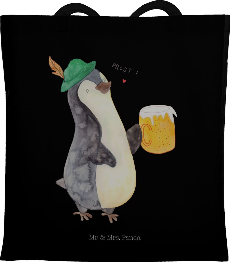 Mr. & Mrs. Panda dokumententasche Pinguin Bier - Schwarz - Geschenk, Pinguine, Laptoptasche, , Büchertasche, Beschwippst, Jutebeutel, Tasche, Stof...