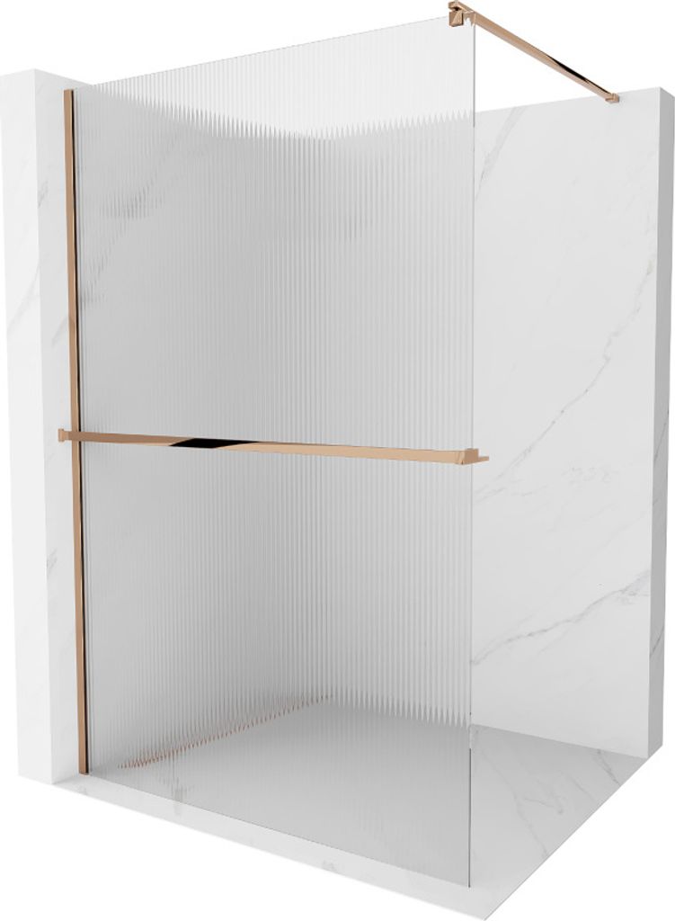 Mexen Kioto+ Duschwand mit Ablage und Reling 130 x 200 cm, gestreift 8 mm, Rosa Gold - 800-130-121-60-09