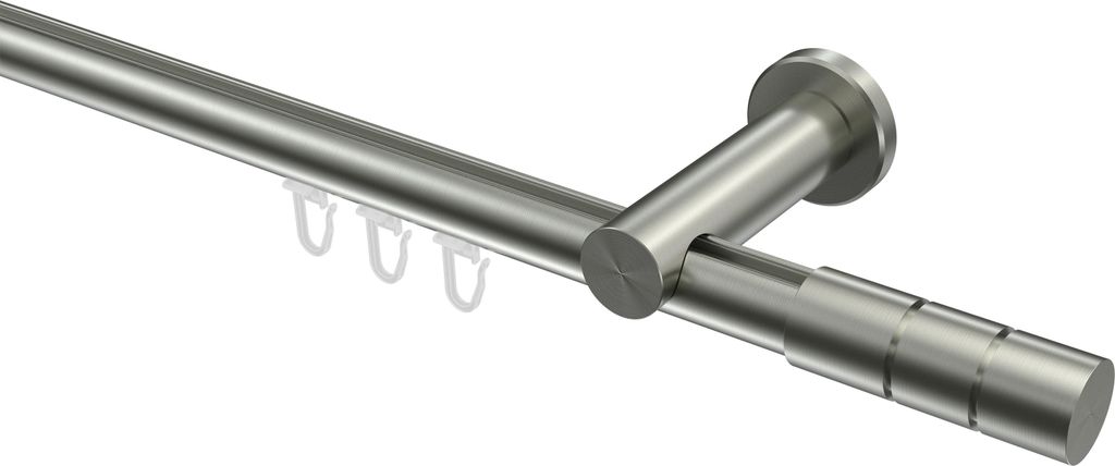 Interdeco Innenlaufstange / Gardinenstange mit Innenlauf Edelstahl-Optik, Typ Platon Elanto (Rillenzylinder), 20 mm Ø 1-läufig, 120 cm