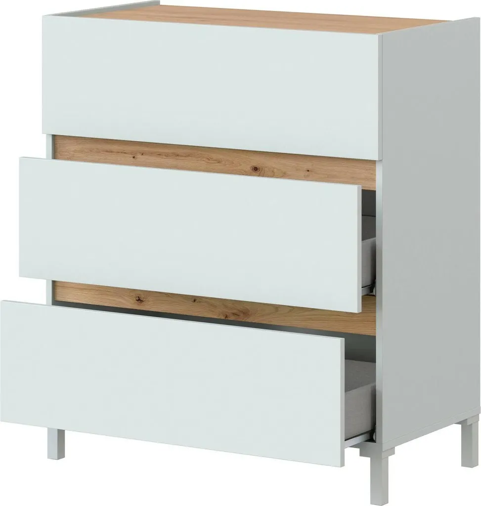 Commode de Chambre Teddy Blanche 3 Tiroirs - Idéal Rangement Linge et Habits