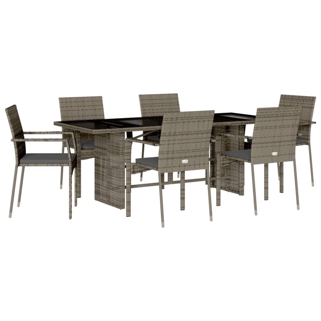 (Robust Möbel) 7-tlg. Garten-Essgruppe - elegantes Design - Sitzgruppe/Gartenmöbel-Set - mit Kissen Grau Poly Rattan - Terassenmöbel DEMöbe...