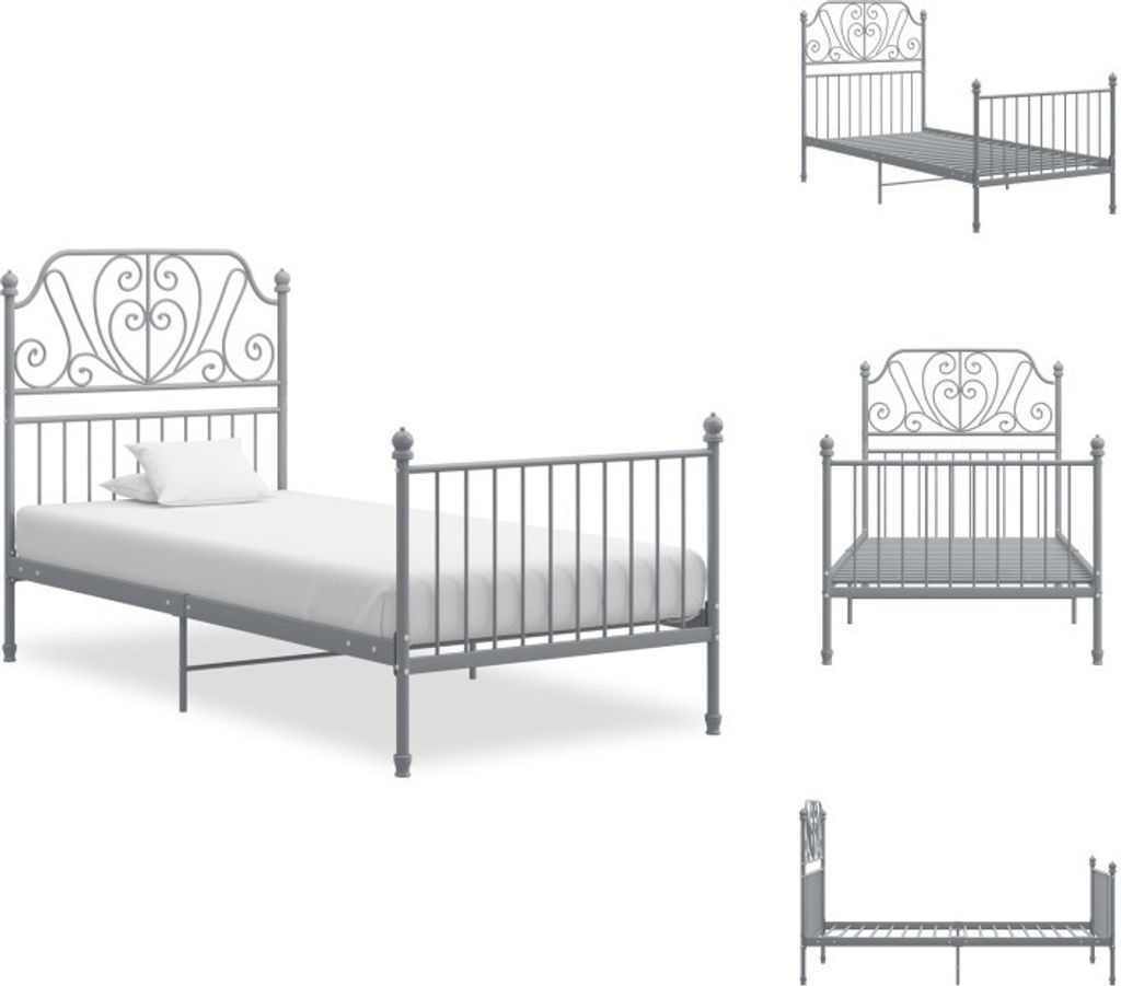 vidaXL Bettgestell Grau Metall 100x200 cm - Betten & Bettgestelle