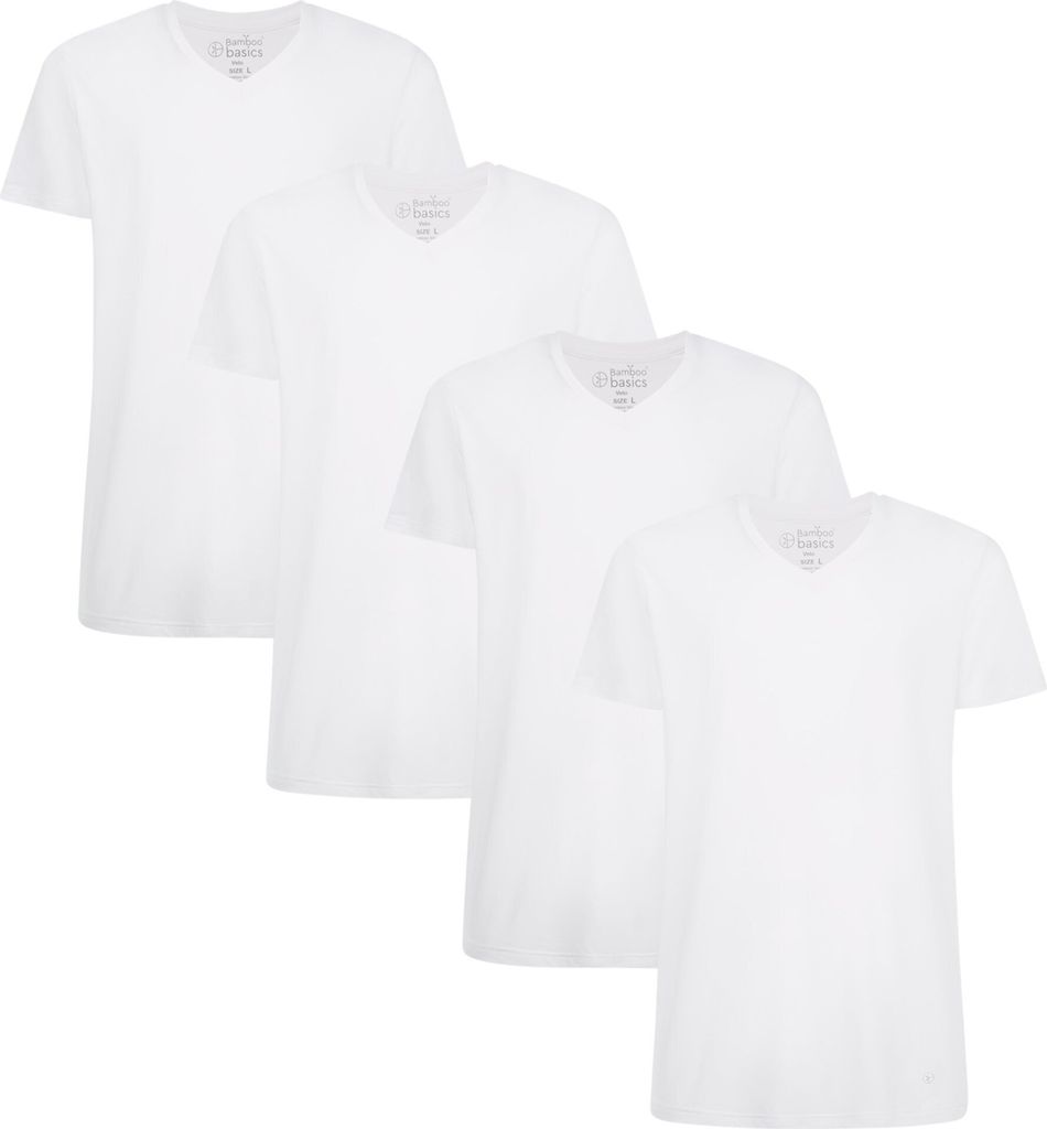 Bamboo basics Herren T-Shirt VELO, 4er Pack - Unterhemd, V-Neck, Single Jersey Weiß 2XL