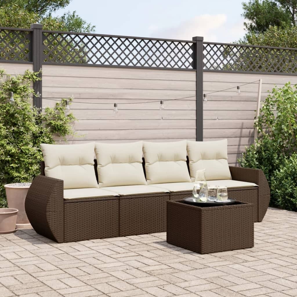 Maison Exclusive - 5-tlg. Garten-Sofagarnitur mit Kissen Braun Poly Rattan