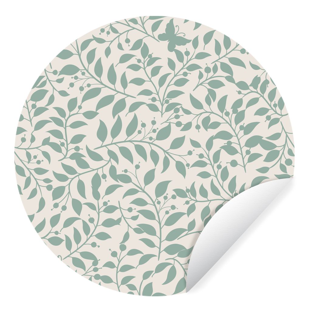 MuchoWow Runde Wandtattoo - Wandsticker Tapete Aufkleber Illustration eines Blumenmusters mit Blättern Ø 80 cm Selbstklebend und Repositionierb...