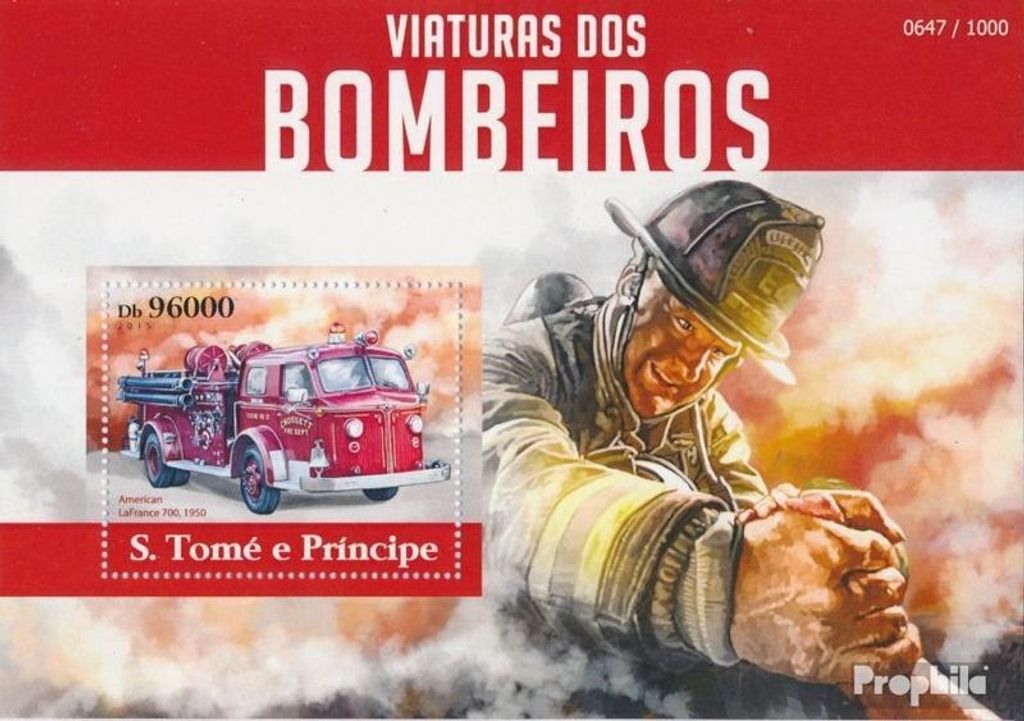 Briefmarken Sao Tome e Principe 2015 Mi Block 1111 (kompl. Ausgabe) postfrisch Feuerwehrfahrzeuge