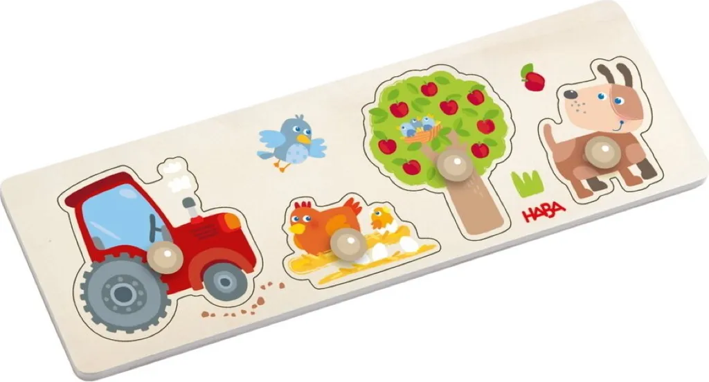 HABA Puzzle à saisir La ferme 2012172001 - Jouet d'éveil 4 pièces en bois